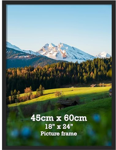Vasemouh Bilderrahmen 45x60 cm 1 Stück schwarzer Fotorahmen, geeignet für 65x40 cm Fotos, Poster und Kunstwerke, passend zur Wandmontage in Hoch- und Querformat, geeignet für Zuhause und Büro | Für Poster, Puzzle, Fotos, Verwendung im Büro, Schlafzimmer, Wohnzimmer und Café