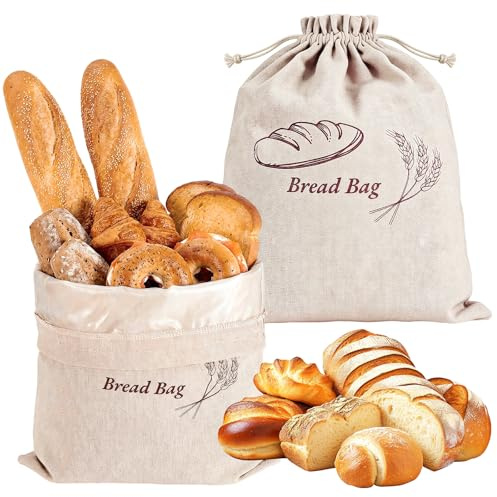 2 Pack Bread Bags for Homemade Bread 38 x 30cm TPU Interior Lining | Bread Storage Bags Stay Fresh, Reusable Linen BreadBag For Bread, Potatoes