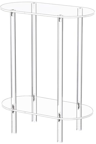 Tavolino in acrilico trasparente, sottile, 40 x 20 x 50 cm, comodino ovale a 2 livelli, moderno e , per piccoli spazi e nicchie, scaffali trasparenti per soggiorno, camera da