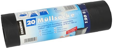 Papstar 180 Müllsäcke zum Zuziehen, LDPE 120 l 100x70cm schwarz