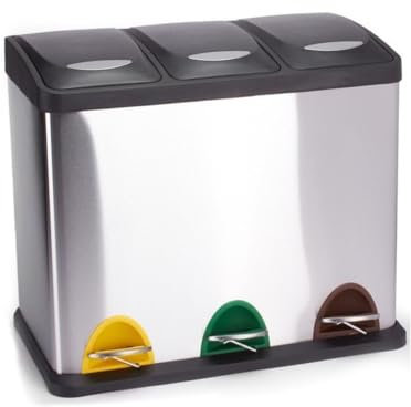 MSV Mülleimer Mülltrennsystem 24 L (3x8 Liter) mit Inneneimer große Abfallbehälter Abfalleimer Treteimer Edelstahl