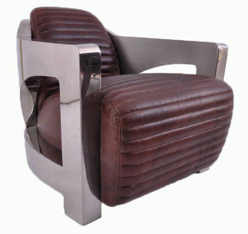 Design-Clubsessel Clifford Chrom und Vintage-Leder Echtleder Sessel Montaigne Brown rotbraun