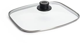 WOLL – Sicherheitsglasdeckel rechteckig 30 x 26 cm, mit Entlüftungsknopf & Edelstahleinfassung – Glasdeckel für Bräter, Auflaufformen & Kasserollen – backofenfest bis 250 °C