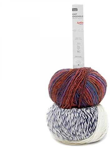 FIL Katia Neu! 250g Knit Ensemble - Farbe: 400 - Naturweiß-dunkelblau-orange - Stricke oder Häkle einen Rundschal und eine Mütze aus der Limited Edition.