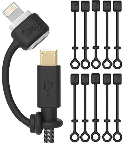 Cozy [10-Pack] Charging Cable Keeper/Holder/Adapter Tether, Compatible with Micro USB & USB-C Adapters, Apple Pencil, Perfect for Keychain, Car, Travel (Black)