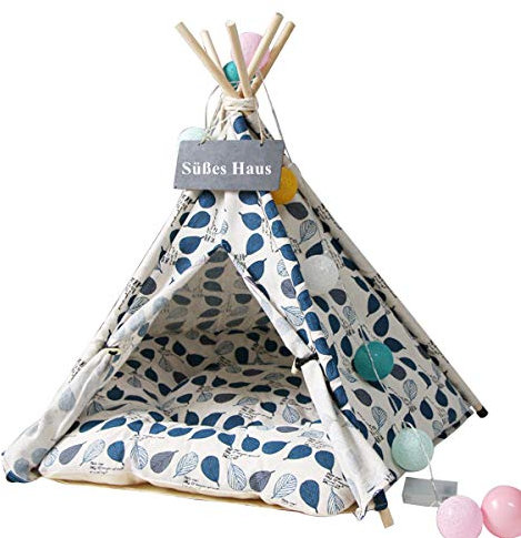 Sport Tent- Haustier Tipi Zelt Hundezelt Katzenzelt Haustierzelte Häuser mit Kissen Abnehmbar Waschbar Haustierbett Haustier Zelt Hundebett Katzenbett für Hunde Welpe Katze (L)