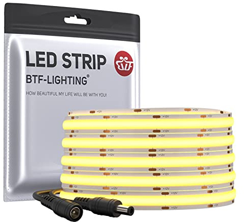 BTF-LIGHTING FCOB Flexibel Hohe Dichte LED Streifen 5M 528LEDs Warmweiß 14W/M 12V Dimmbar Verformbar FOB COB LED Licht Band für Schlafzimmer Küche Raum Innendekoration(Nur Streifen)