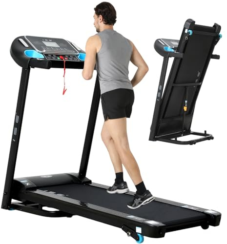 ISE Tapis Roulant Pieghevole da Casa 1-14 KM/H, Tapirulan Elettrico Salvaspazio Treadmill con Schermo LCD 12 Programmi per Casa Ufficio