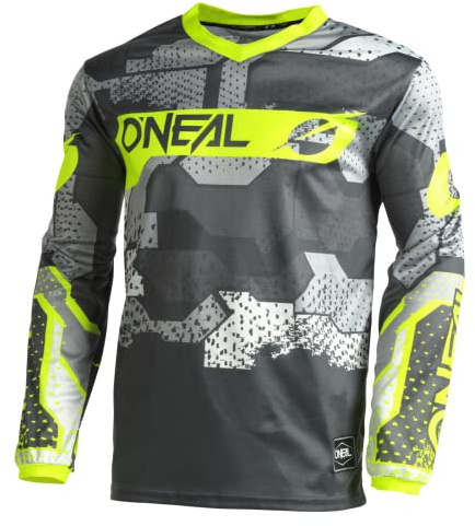 O'NEAL | Motocross-Jersey langarm | MX Enduro | Gepolsterter Ellbogenschutz, V-Ausschnitt, atmungsaktiv | Element Jersey Camo V.22 | Erwachsene | Grau Neon-Gelb | Größe M