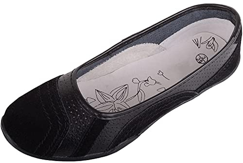 ABSOLUTE FOOTWEAR Womens Genuine Leather Ballerina Style Pump Dolly Shoes