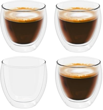 INTIRILIFE 4x Vaso de café espresso transparente de doble pared- Capacidad de 80 - Vaso de café, Vaso de té, Vaso térmico, Vaso decorativo