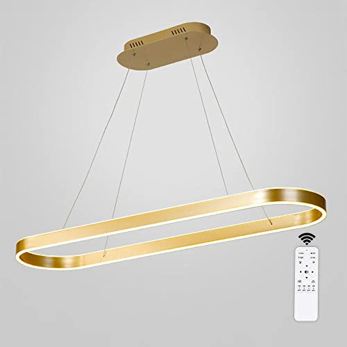36W LED Pendelleuchte Oval Esstisch Lampen LED Hängeleuchte Dimmbar Deckenleuchte mit Fernbedienung Gold Modern Ring Design Kronleuchter für Wohnzimmer Büro Esszimmer Küchenlampe 80cm Hängelampe