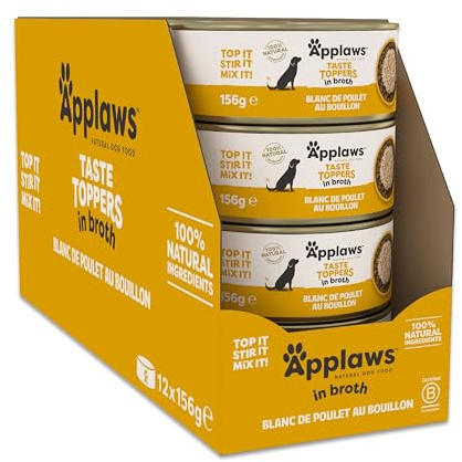 Applaws Lot de 12 boîtes de Nourriture Humide 100% Naturelle pour Chien, Poitrine de Poulet avec Riz en Bouillon, 156 g
