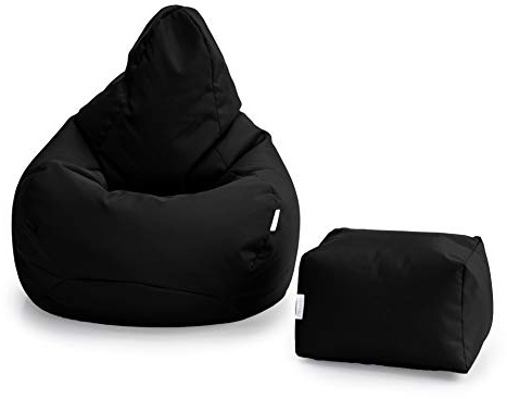 Loft 25 sitzsack mit Fußhocker – Gaming sitzsack mit füllung, Komfortabler Bean Bag, Wasserabweisend sitzsack Erwachsene mit hohem Rücken,Bean Bag Chair (Black, Sitzsack + Fußhocker)