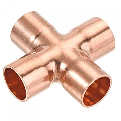 sourcing map 15mm x 1mm 4 Wege Kreuz Rohrverschraubung für HVAC | Kupfer Ende Vorschub Gleiches