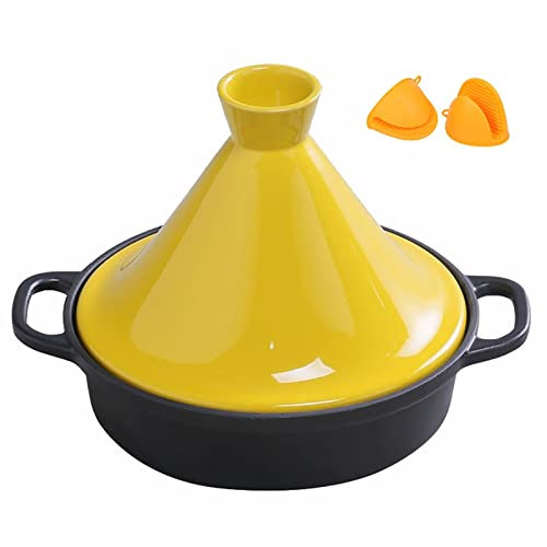 YLWX Moroccan Cast Iron Enameled Tajine Cooking Pot, Tagine Stock pot, Induction Crock Pot, Slow Cooker Saucepan Pot (Color : Yellow)