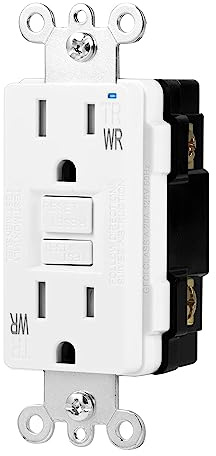Amazon Basics Weather-Resistant Tamper-Resistant GFCI Receptacle with LED Indicator, Self-Test, Ground Fault Circuit Interrupter for Indoor or Outdoor Use, 15 Amp, White