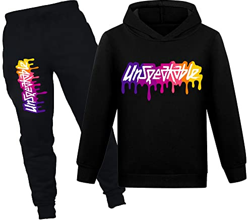 NILKOOZ Kids Tracksuit Set, 2Pcs Letter Printed Hoodie and Pants for 1-13 Years, Relaxed Fit, Machine Wash, Unisex, Multiple Colors, Multiple Sizes