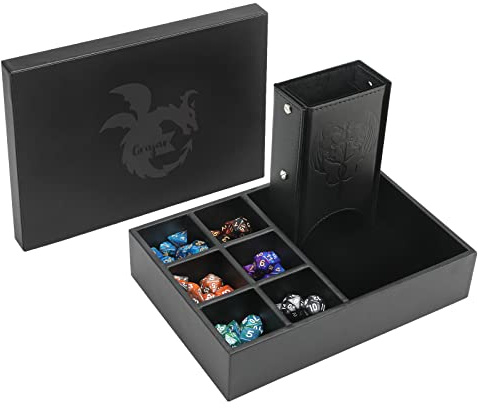 Grajar DND Würfeltablett und Würfelturm mit Aufbewahrung, 3 in 1 WürfelRolltablett mit Deckel, tragbare Würfelbox Aufbewahrung, DND Würfelhalter für Dungeons and Dragons D&D RPG MTG Tischspiele
