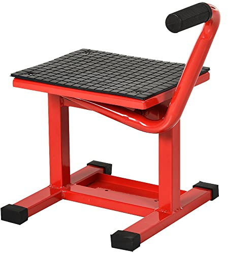 DURHAND Cavalletto per Moto in Metallo per Moto max 150 kg, Cavalletto Alzamoto con Superficie in Gomma e Manovella, 48x34x43 cm, Rosso