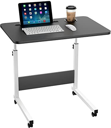 Lvhcmfohm Laptoptisch Höhenverstellbar, Beistelltisch mit Rollen und Kartenschlitzen, Laptop Schreibtisch Computertisch für Sofa, Bett, Couch, Büro (Schwarz, 60x40cm)