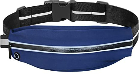 BILIONE Schlanker Laufgürtel, Läufer Gürteltasche für Frauen und Männer, Reflektierende Lauf Gürtel für Workout Jogging mit Kopfhörer-Anschluss,Laufsport-Geschenkartikel (Blau)