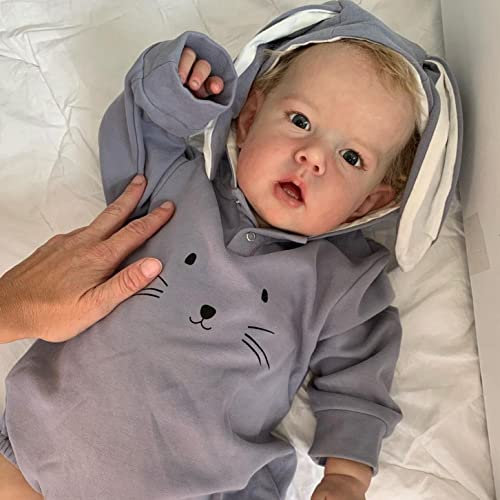 Zero pam 50 cm Reborn Puppe Junge Mit Zähnen Lebensecht Neugeborene Babypuppe Blondem Haar Realistisch Silikon Baby Sieht Echt Aus Echt Aussehende Jungen Puppe Spielzeug