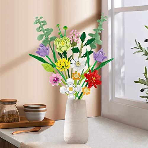 Beberlu Artificial Flowers Bouquet Building Blocks Kit, 836 PCS Botanical Collection Set, Creative Home Decorations Accessories, DIY Plants Mother's Day Valentines Birthday Gifts for Adults Girls