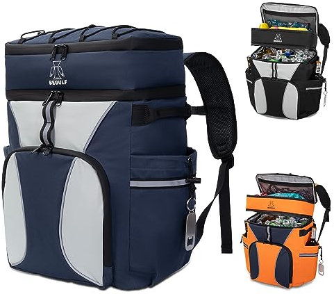 BEGULF Rucksack-Kühler, isoliert, auslaufsicher, 40 Dosen, weicher Kühlrucksack, isoliert, wasserdicht, groß, tragbar, Eistruhe, Rucksack, Kühler für Strand, Camping, Picknick (blau)