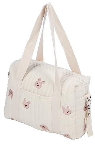 Baby-Kinderwagen-Tasche, Multifunktionale Check-Tasche, Reißverschluss-Stickerei, Wiederverwendbare Handtasche, Windeltasche (Kaninchentasche)