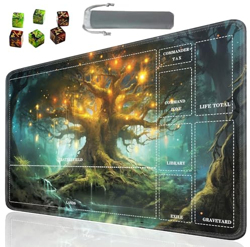 SOTWONSO Brettspiel für TCG Playmat Tischmatten Spiele Größe 60 x 35 cm Mauspad kompatibel für MTG RPG CCG Sammelkartenspiel Spielmatten mit 6 Würfeln (Spielmatte mit Zonen 113)