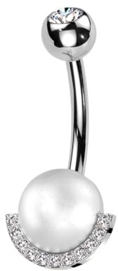 beyoutifulthings Bauch-nabelpiercing Perle Pavé Zirkonia-Kranz Clear Silber Gold Roségold Nabel-Piercing Chirurgenstahl Bananabell Stab-länge 10-mm
