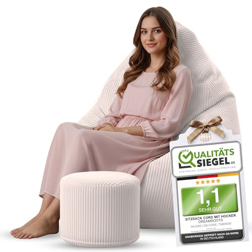 DreamRoots Pouf Poire 80x80x120 cm - Fauteuil Pouf Adulte, Adolescent ou Enfant - Bean Bag Velours Côtelé pour Salon & Chambre