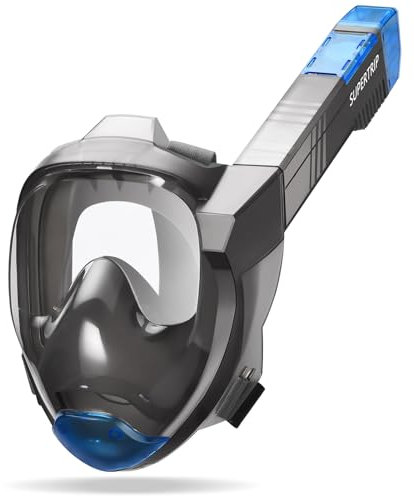 Supertrip Schnorchelmaske Erwachsene, Kurzstrecken Schnorchel Schnelle Einatmung von Sauerstoff Tauchermaske, CO2 sichere Sportkameras Kompatible Vollgesichtsmaske (Gray-Blue, L/XL)