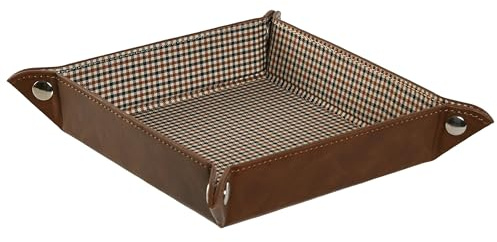 LEKE GO Bandeja vaciabolsillos de Piel Color marrón para recibidor 16,5x16,5 cm