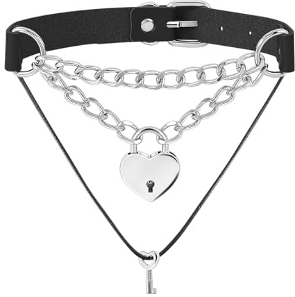 Eigso Punk Gothic Halsband Ketten Herz PU Leder Legierung mit Verschluss Halskette für Damen Herren