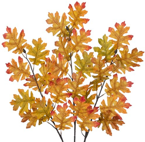 Arborus 3 Stück Künstliche Herbstzweige 89 cm Kunstzweige Herbstdeko Künstliche Äste mit Blätter Äste und Zweige Deko Kunstpflanzen Eichen Zweige Dekozweige für Tisch Regal Deko