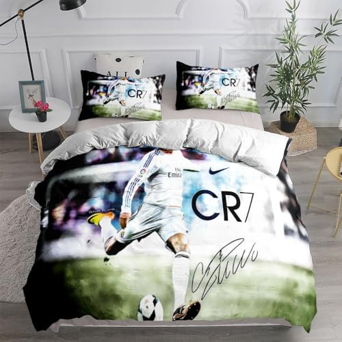 Fußballstar Bettbezug Kinder 135x200cm-1 Stück, Fußball Kissenbezug 80x80cm -1Stück