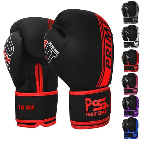 PSS Boxningshandskar för barn/ungdomsträning sparring, kickboxning, Muay Thai, MMA, tung boxningssäck vantar fokuskuddar träning hållbart PU-läder, skum stoppning 4 6 8 284 g (röd, 10 oz)