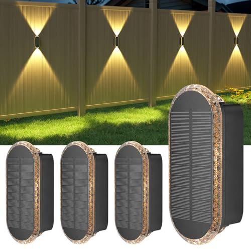 ELLASAY Solar Fence Lights Outdoor Garden,3000K/4000K/6000K 3 Modes Brighter Garden Wall Lights Solar Powered Waterproof IP65 for Patio/Backyard/Porch/Pool Decorations,4PK