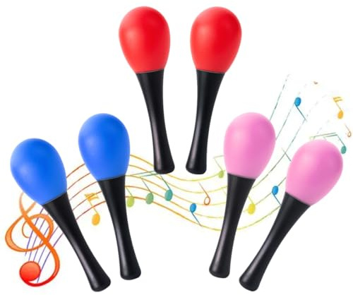 GXGM 3 Pares Maracas Ovaladas Instrumento Musical Percusión Mano Sonajero Maracas Ovaladas para Niños Instrumento Percusión Shake(Rojo,Azul y Rosa)