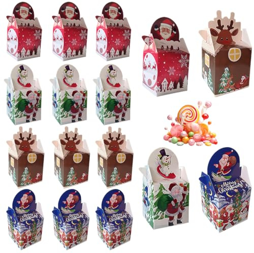 12 Stück Weihnachten Party Geschenkboxen, 3D Haus Pappe Süßigkeiten Goodie Cookie Box für Urlaub