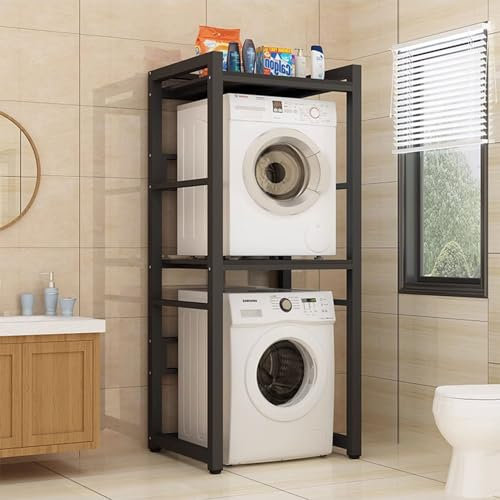 Estante de Lavandería Estante de Almacenamiento para Lavadora Kit de Apilamiento para Lavadora y Secadora Encima del Estante de la Lavadora Estantes de Baño Armario para La(Size:dos pisos,Color:negro)