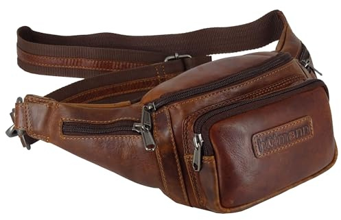 Bauchtasche Gürteltasche für Damen und Herren Hüfttasche Outdoor Handytasche Sport Laufgürtel Umhängetasche Geldgürtel für Camping Wandern Fitness Fahrrad Leder braun