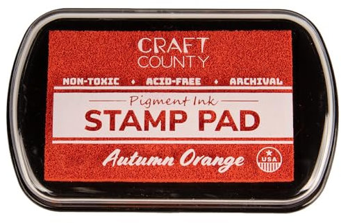 Craft County Stempelkissen mit Pigmenttinte – nachfüllbares Stempelkissen in mehr als 15 Farben – erhöhte Kanten für größere Stempel – Herbstorange