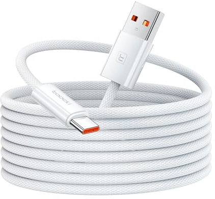 toocki Cables USB A a USB C 3M, Carga Rápida, Nylon Trenzado, Blanco | USB Tipo C Carga Rapida, para iPhone 17/16 Pro Max/15/Galaxy S25/S24/S23/S22/Note/Huawei P60/Mate/Honor, Ideal Casa/Oficina