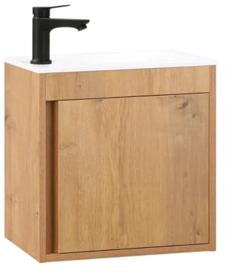 Kometmöbel Waschbecken mit Unterschrank 50cm hängend Gäste-WC Waschtisch 50 cm (Eiche 50cm, Ohne Wasserhahn)