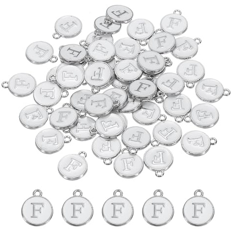 QUARKZMAN Alfabeto F Ciondolo Lettera Smaltata Ciondolo Gioielli Iniziale Smalto Alfabeto Ciondoli per Collane Fai Da Te Bianco per Creazione Gioielli Braccialetti Artigianato, 50Pz