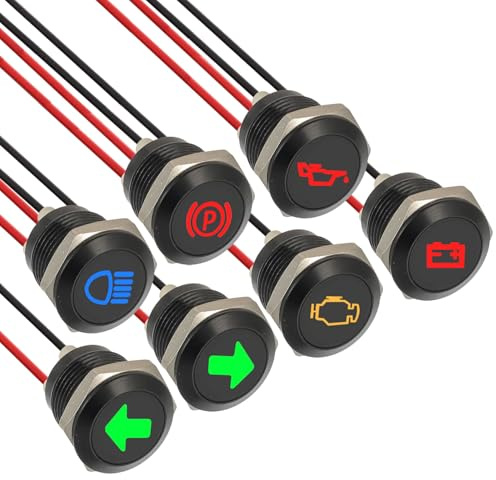 EPLZON 7 stycken 12 mm vattentät LED-ljusindikator, DC 12 V/24 V metall LED-indikator för motorcykel bil lastbil traktor husbil ATV