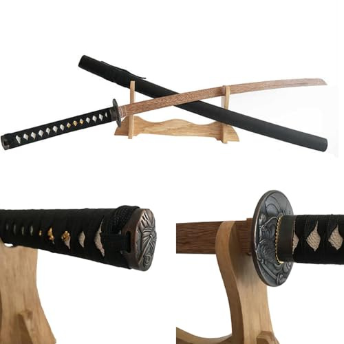 HJHUUA 【Arte en Madera】 Espadas samurái japonesas de Madera 100 cm,Bokken Hecho a Mano con guardamanos de Hierro,Katana de Palisandro Natural para Entrenamiento de Kendo,Cosplay,Accesorios,decoración